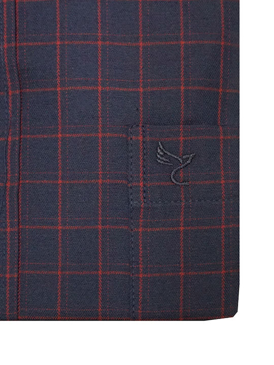 Long Sleeve Regular Fit Checked Shirt in Dark Blue