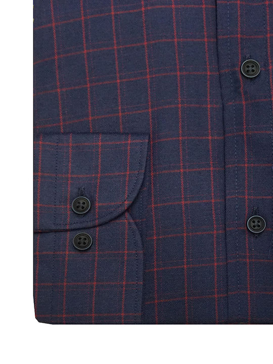 Long Sleeve Regular Fit Checked Shirt in Dark Blue
