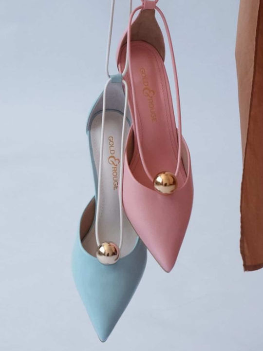 Leder Pumps mit Riemchen & Dünn Mittelhoher Absatz Hellblaue