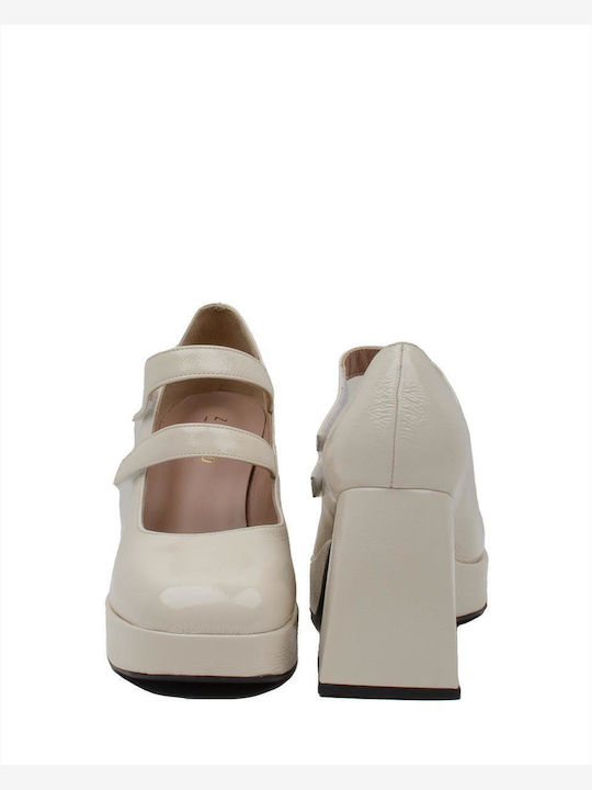 Leather Beige Heels with Strap