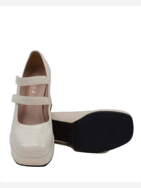 Leather Beige Heels with Strap
