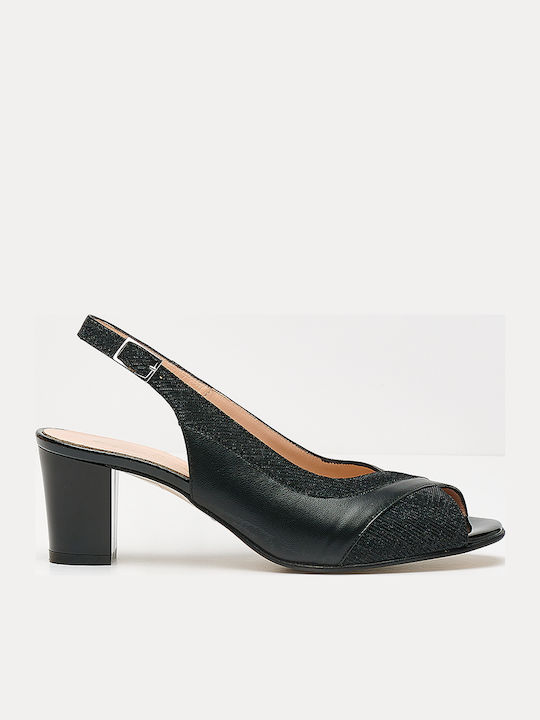 Leder Pumps mit Riemchen & mittelhoher Absatz Schwarz