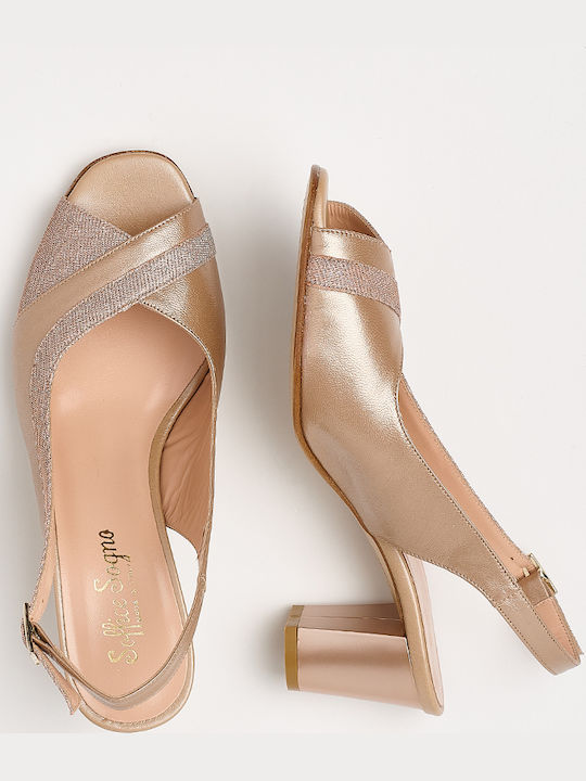 Leder Pumps mit Riemchen & mittelhoher Absatz Beige