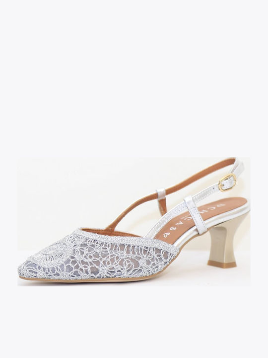 Leder Pumps mit mittelhohem Absatz Silber