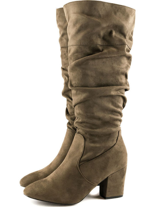 Wildleder Damenstiefel mit mittlerem Absatz Braun