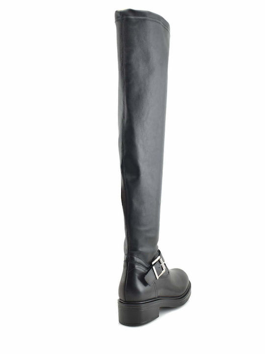 Leder Damenstiefel Über dem Knie Schwarz