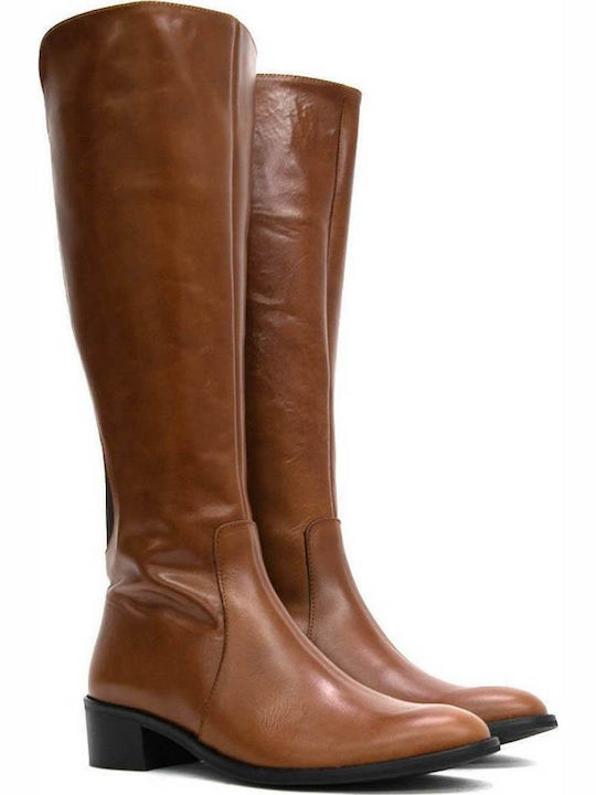 Leder Damenstiefel mit Gummizug Tabac Braun