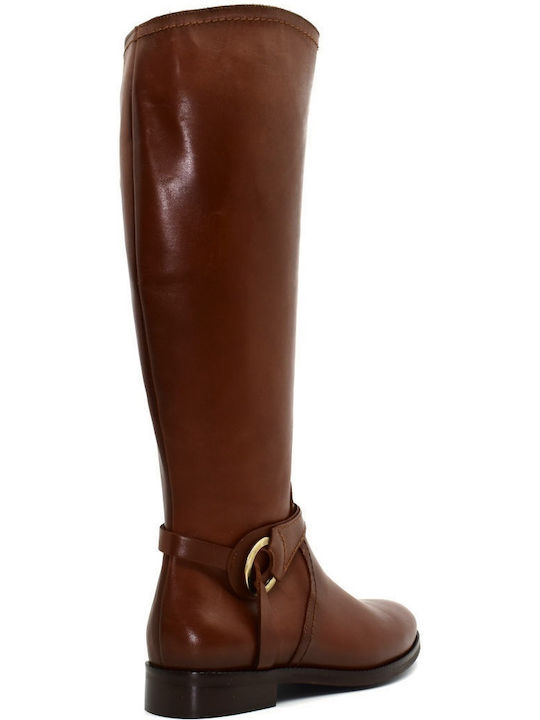 Leather Women's Boots with Zipper 8048 Brown