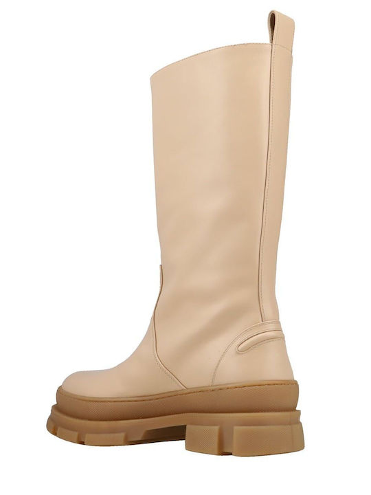 Leather Women's Boots Beige