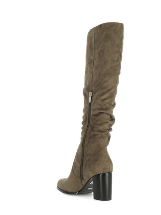 Suede Medium Heel Women's Boots with Zipper Khaki