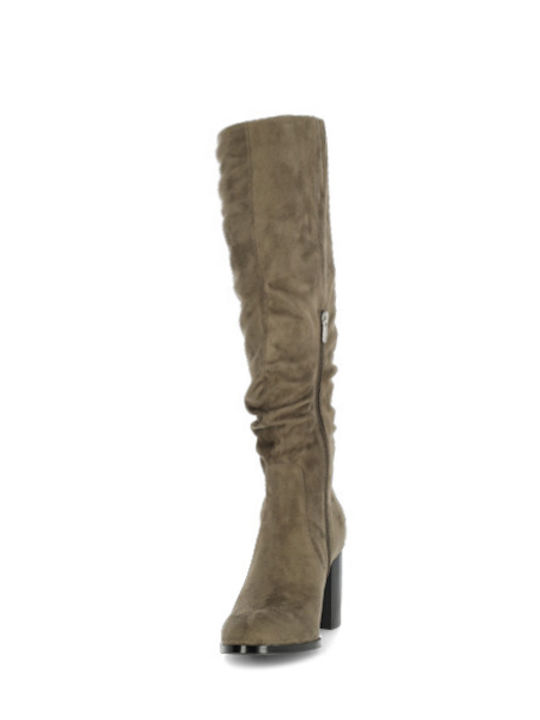 Suede Medium Heel Women's Boots with Zipper Khaki