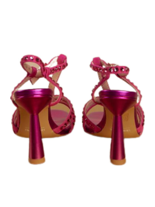 Din piele întoarsă Sandale cu strasuri Fuchsia