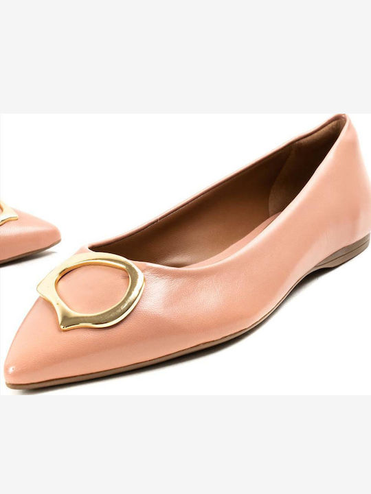 Leather Pointy Ballerinas Pink
