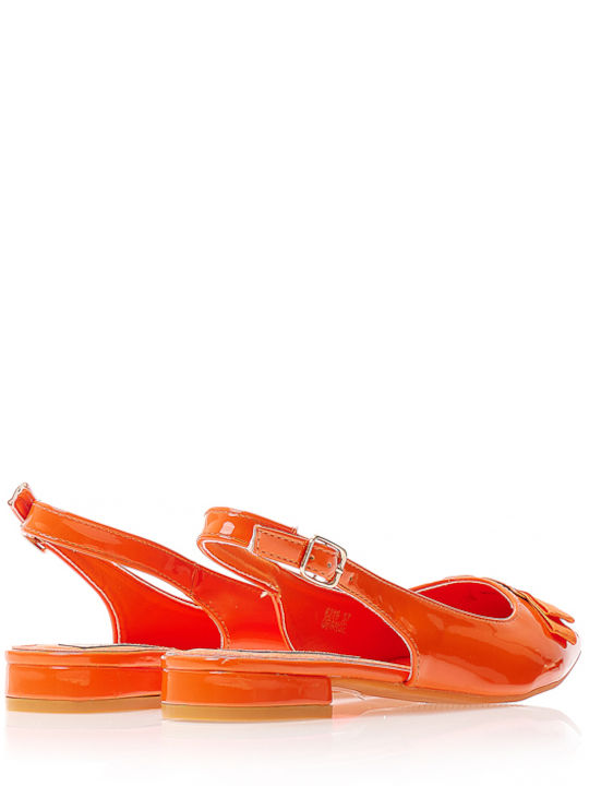 Γυναικείες Μπαλαρίνες Slingback από Λουστρίνι σε Πορτοκαλί Χρώμα