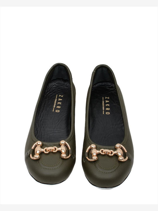 Leather Ballerinas Khaki