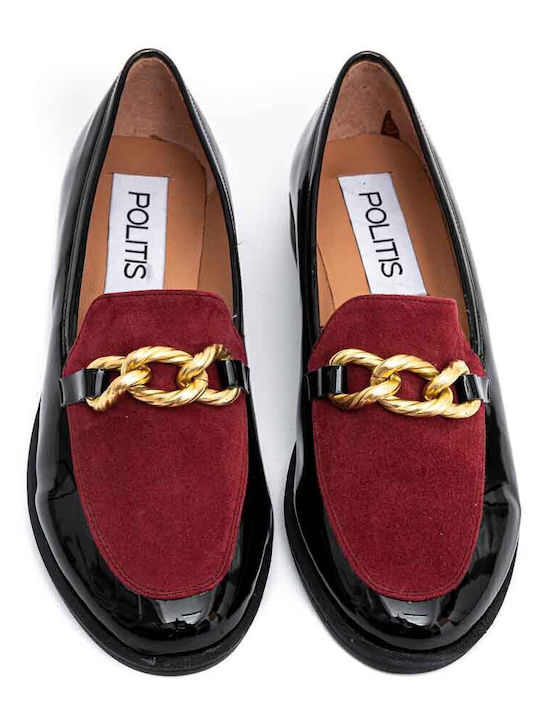 Leather Women's Loafers in Burgundy Color