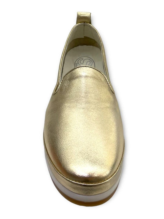 Leather Women's Moccasins in Gold Color