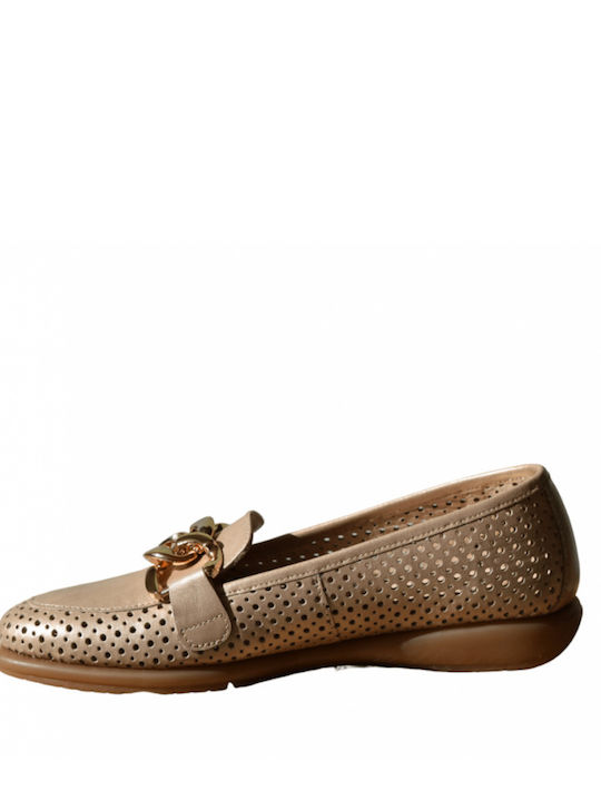Leder Damen Mokassins in Gold Farbe