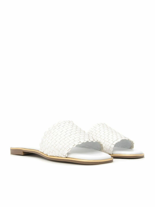 Leather Women's Flat Sandals in White Color