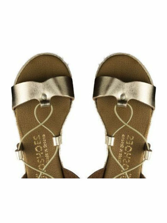 Δερμάτινα Γυναικεία Σανδάλια Flatforms Χρυσά