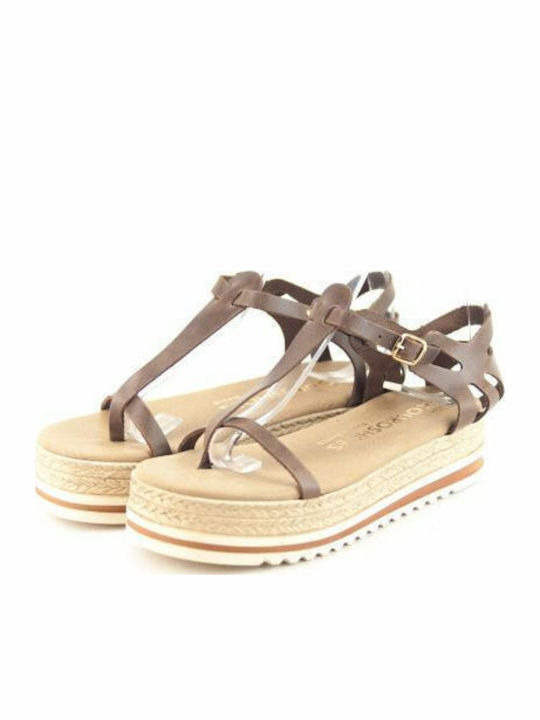 Leather Women's Flat Sandals in Brown Color