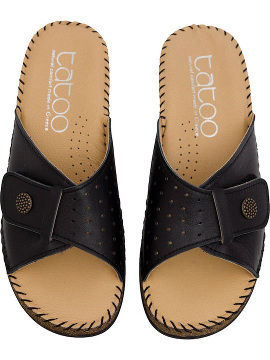 2080 Leather Women's Flat Sandals in Black Color