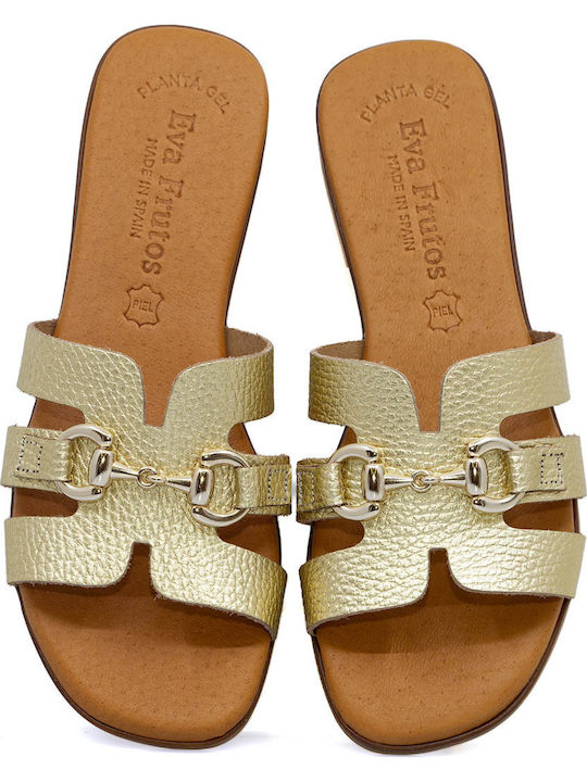 Leather Women's Flat Sandals in Gold Color