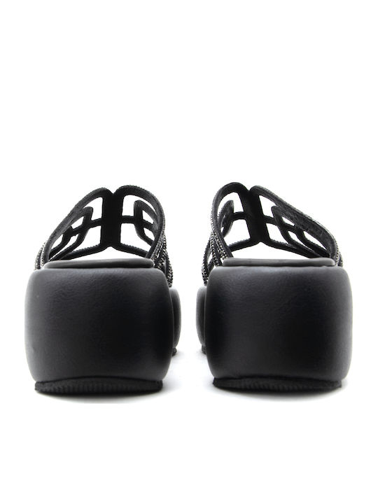 Δερμάτινα Γυναικεία Σανδάλια Flatforms Μαύρα