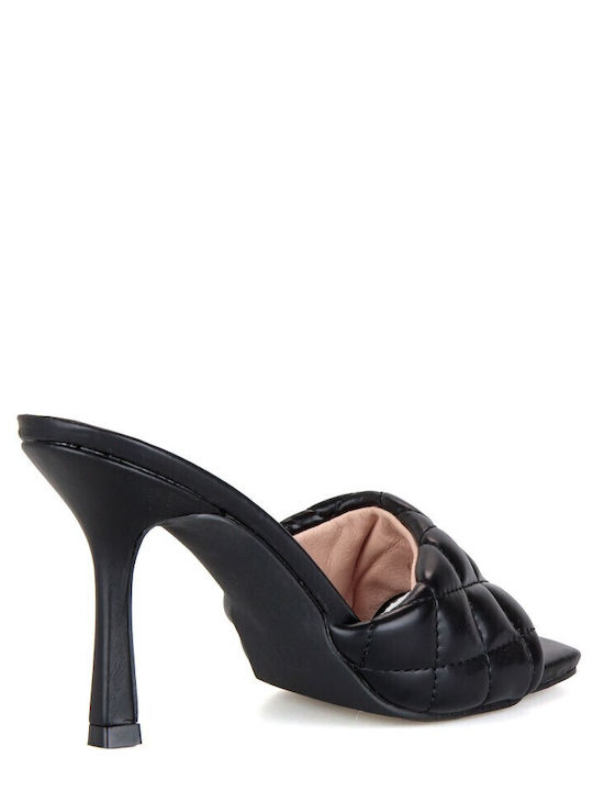 Mules with Thin High Heel in Black Color