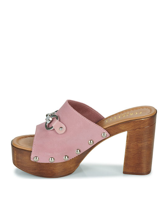 Mules with Chunky High Heel in Lilac Color