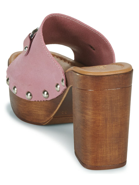 Mules with Chunky High Heel in Lilac Color
