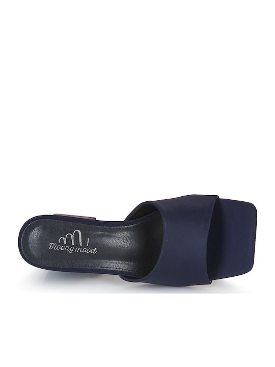 Malixia Mules με Χοντρό Ψηλό Τακούνι σε Navy Μπλε Χρώμα