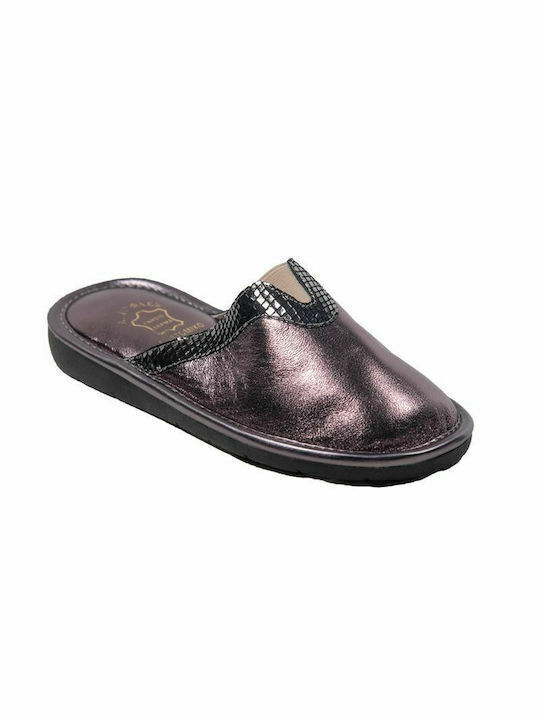 Leather Winter Women's Slippers Silver