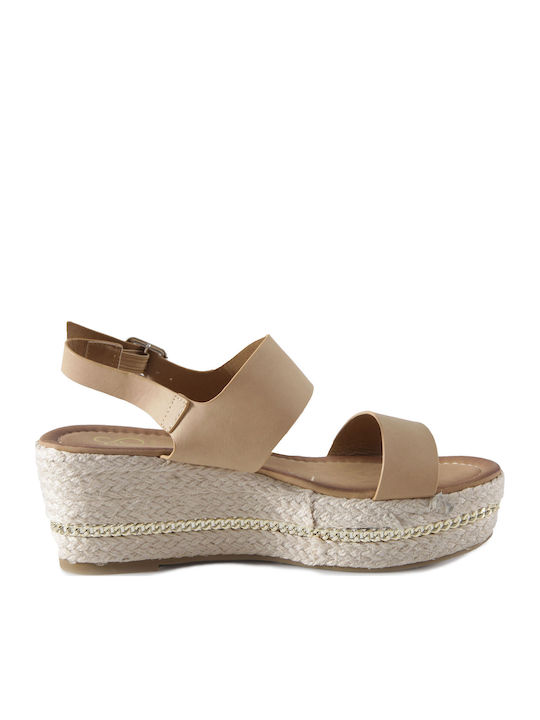 Women's Synthetic Leather Ankle Strap Platforms Beige