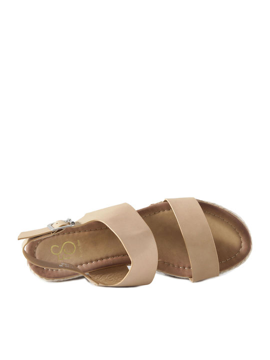Women's Synthetic Leather Ankle Strap Platforms Beige
