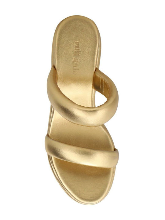 Women's Leather Platform Shoes Gold
