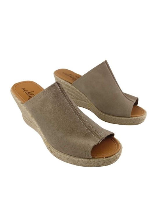 Medilerrarea Women's Leather Platform Wedge Sandals Beige
