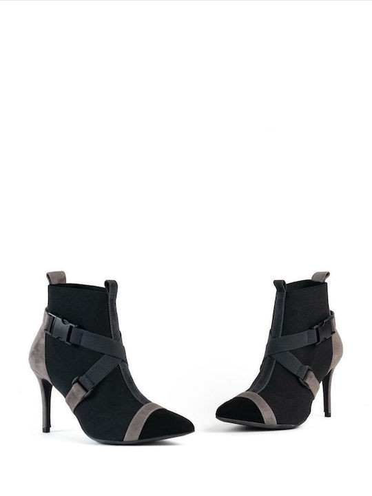 Leder Stiefeletten Damen Black/beige