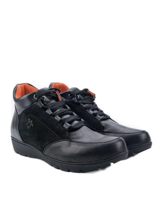 Leder Stiefeletten Damen Schwarz