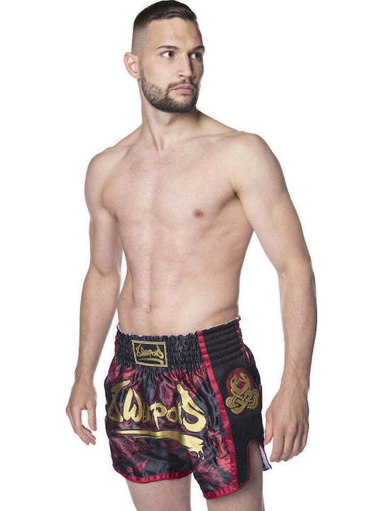 Muay Thai 8 Weapons Sak Yant Naga Black Red Boxing Shorts