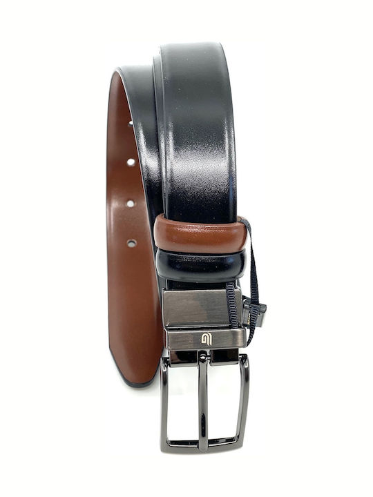 Herren Gürtel Leder Beidseitig Schwarz LGD-2038-DS ΜΑΥΡΟ ΜΕ ΚΑΦΕ