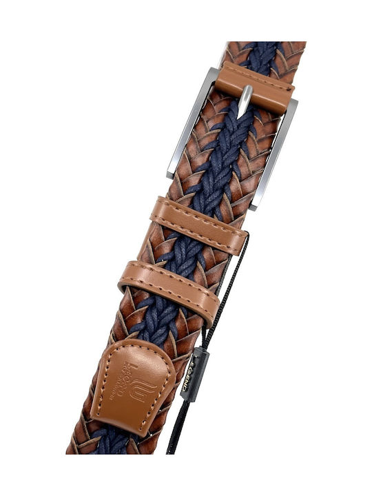 Men's Belt Leather Knitted Blue
