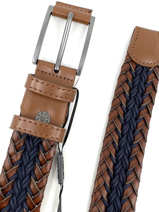 Men's Belt Leather Knitted Blue