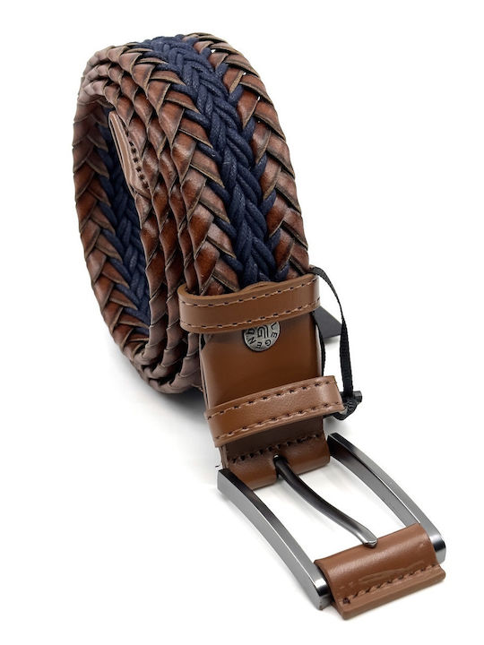Men's Belt Leather Knitted Blue