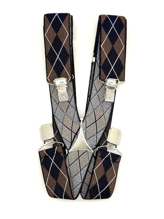 Suspenders Checked Blue Orange White Details 3.5cm TR26