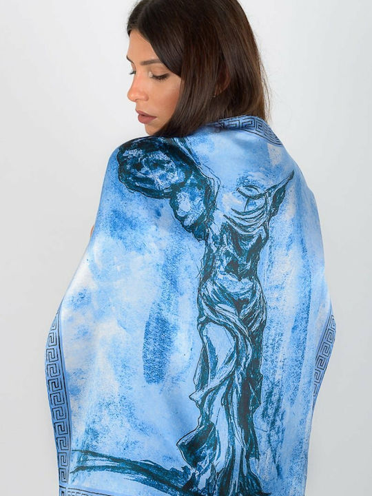 Kalfas Luxury Silk Σουφλιώτικο Γυναικείο Μεταξωτό Φουλάρι Μπλε