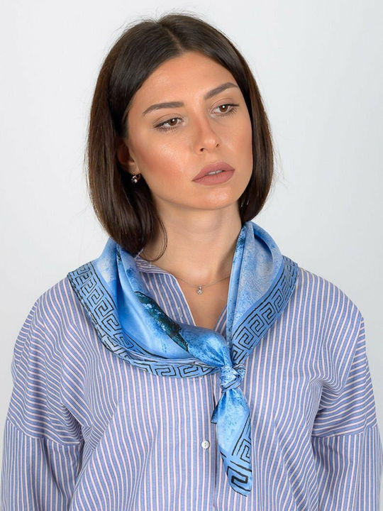 Kalfas Luxury Silk Σουφλιώτικο Γυναικείο Μεταξωτό Φουλάρι Μπλε