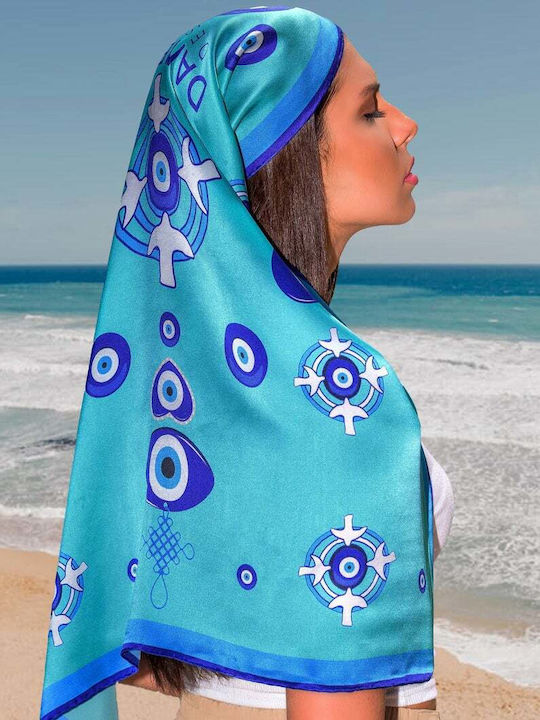 Kalfas Luxury Silk Handmade Scarf Danelis Design – Women's Silk Scarf Light Blue