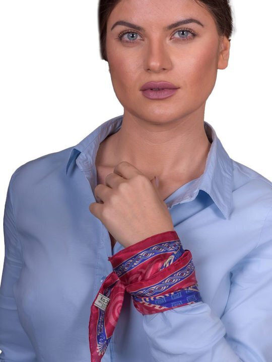 Kalfas Luxury Silk Μαντήλι Crepe Satin 50x50cm Γυναικείο Μεταξωτό Φουλάρι Μπλε