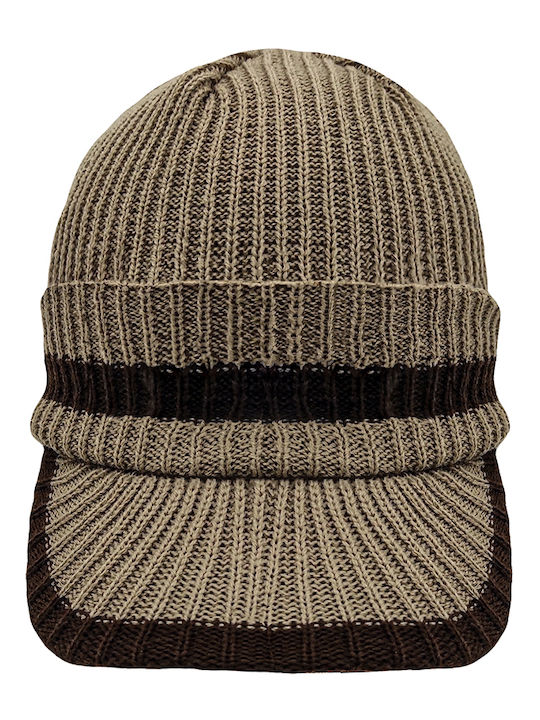 Beanie Ανδρικός Σκούφος με Rib Πλέξη σε Καφέ χρώμα